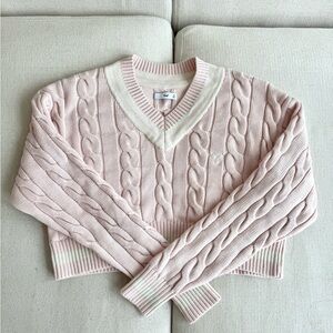 Aritzia TNA Varsity Cable-Knit Cropped Sweater – XS
